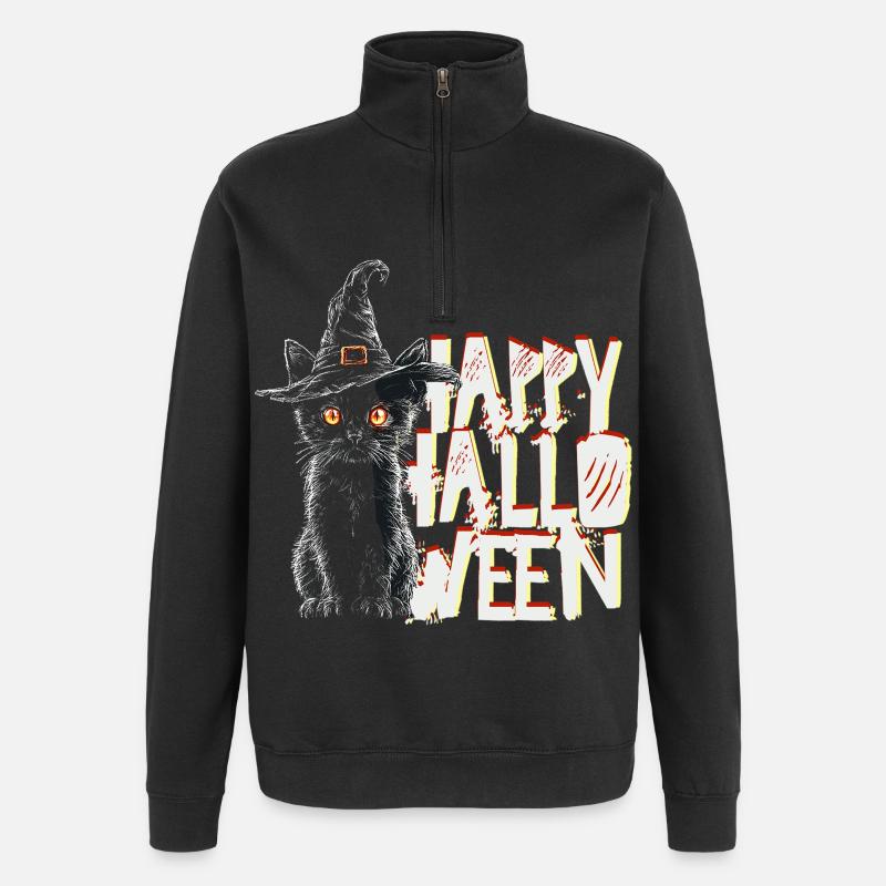 Joyeux chat d’Halloween - Sweat à zip 1/4 - noir