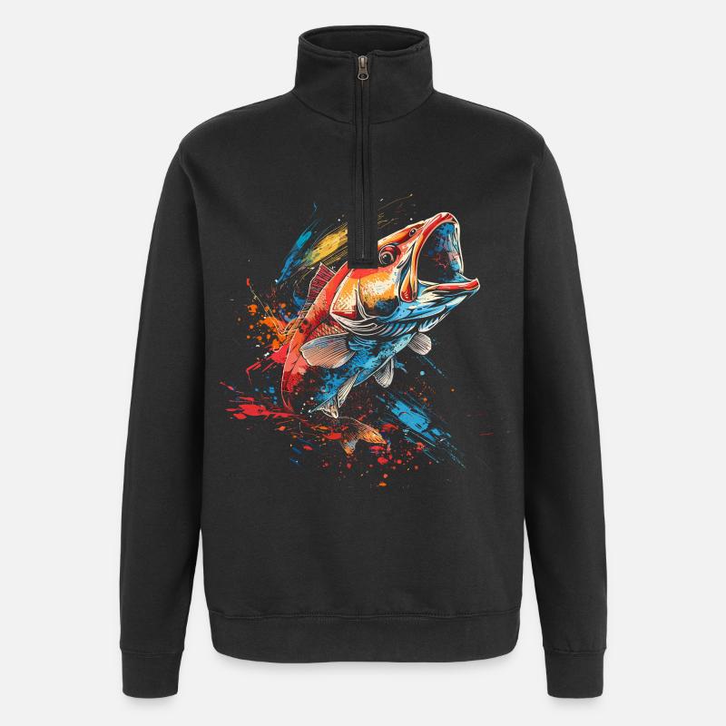 Fisch Farbklecks - Quarter-Zip-Sweatshirt - Schwarz