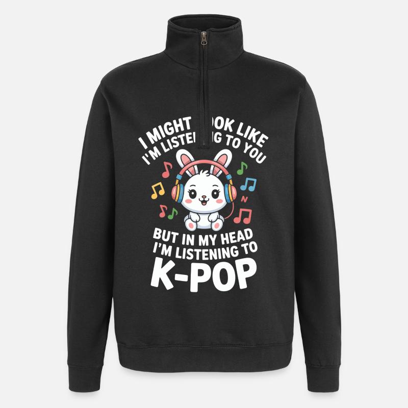 K-Pop Drôle Corée Musique Anime - Sweat à zip 1/4 - noir