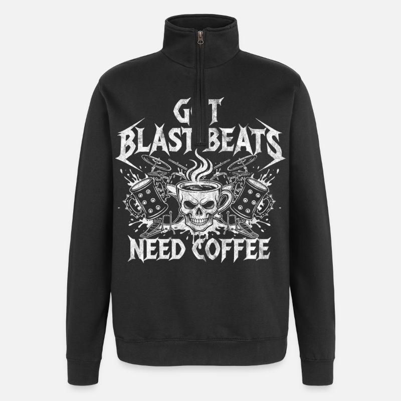 Coffee meets blast beats - Quarter-Zip Sweatshirt - black