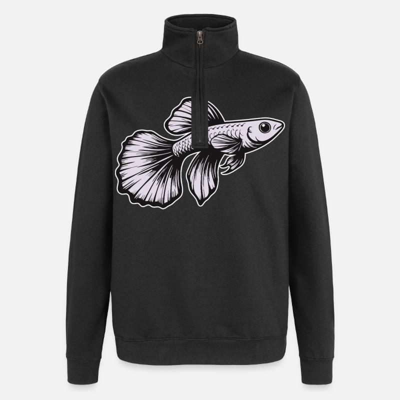 White Guppy Design – Poisson d’aquarium - Sweat à zip 1/4 - noir