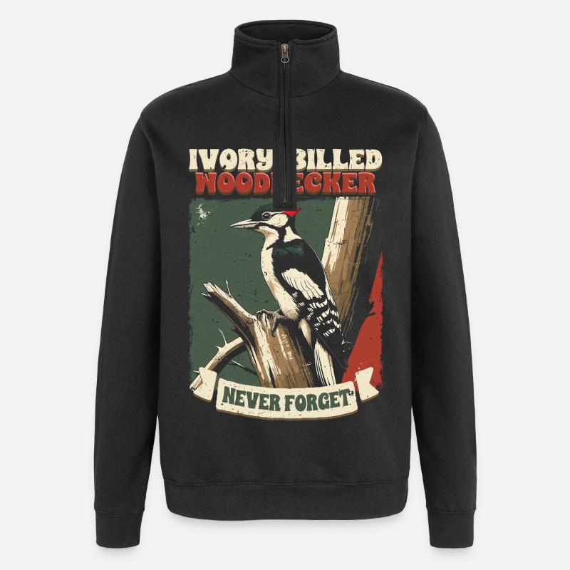 Elfenbein Specht Vogelbeobachter - Quarter-Zip-Sweatshirt - Schwarz