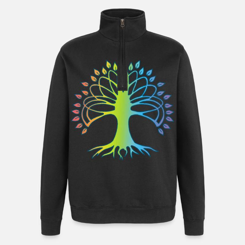 Mehrfarbiger Baum des Lebens - Quarter-Zip-Sweatshirt - Schwarz