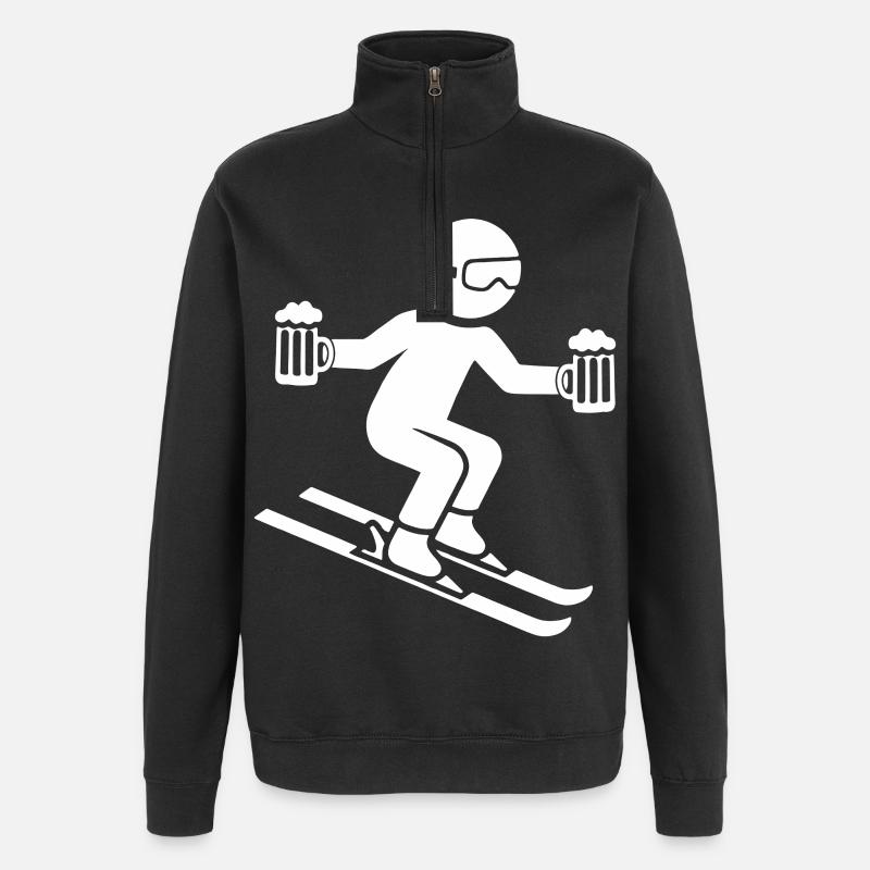 Skieur avec chope de bière - Sweat à zip 1/4 - noir