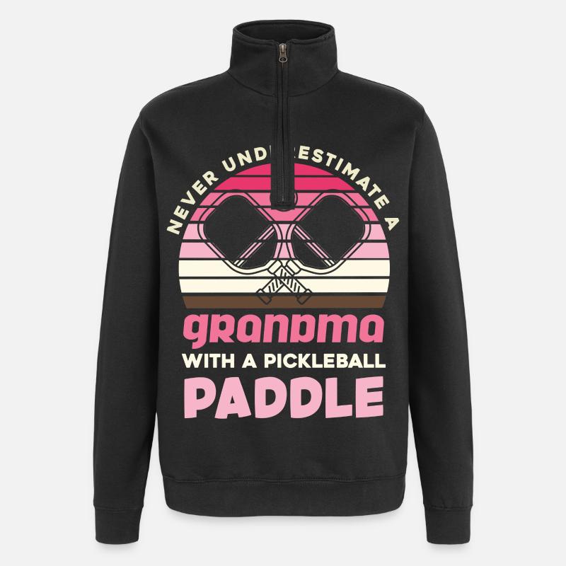 Granny with Pickleball Paddle Retro - Quarter-Zip Sweatshirt - black