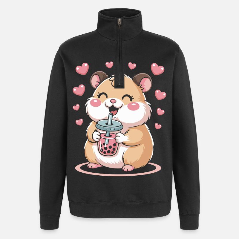 Kawaii Bubble Tee Hamster Boba Tee - Quarter-Zip-Sweatshirt - Schwarz