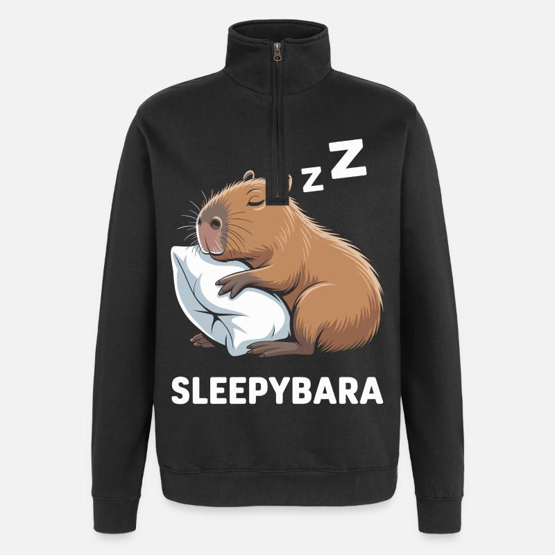 Sleepybara Capybara Sleeping - Quarter-Zip Sweatshirt - black