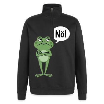 Grenouille sceptique qui dit non - Sweat à zip 1/4 - noir - Devant - AI Model Female 172 light (172cm) & AI Model Male 178 dark (178cm)