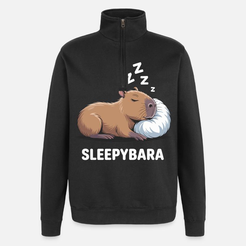 Sleepybara Capybara Dormir - Sweat à zip 1/4 - noir