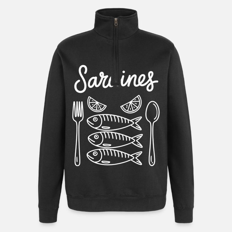 Sardine line with cutlery - Quarter-Zip Sweatshirt - black
