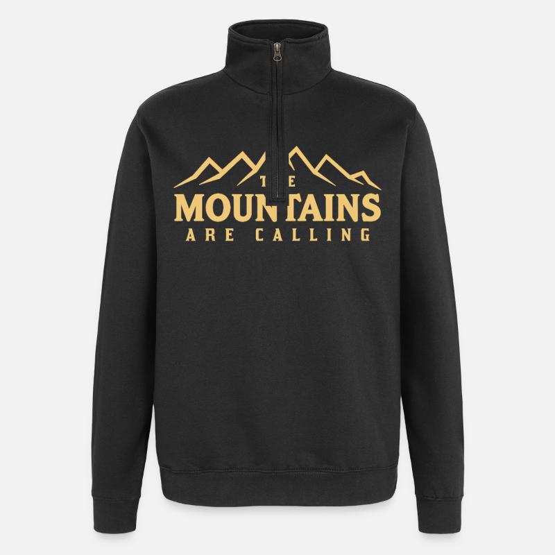 THE MOUNTAINS ARE CALLING Spruch Statement - Quarter-Zip-Sweatshirt - Schwarz