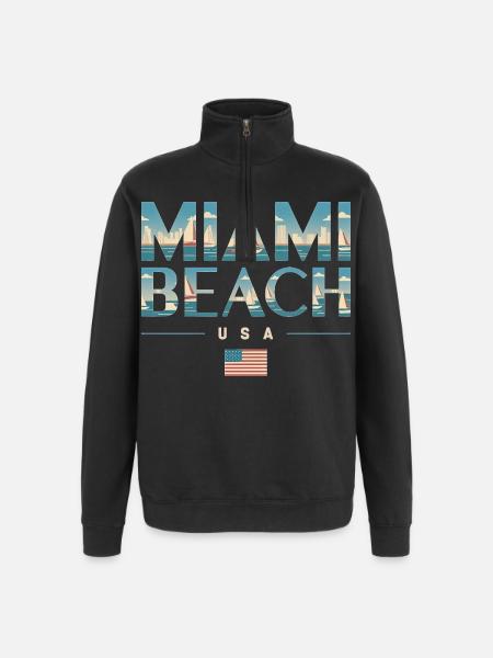 Miami Beach Palmen Stadt Reisedesign - Quarter-Zip-Sweatshirt - Schwarz