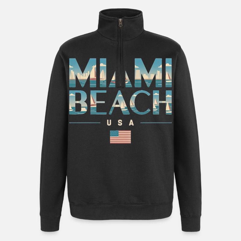 Miami Beach Palmen Stadt Reisedesign - Quarter-Zip-Sweatshirt - Schwarz