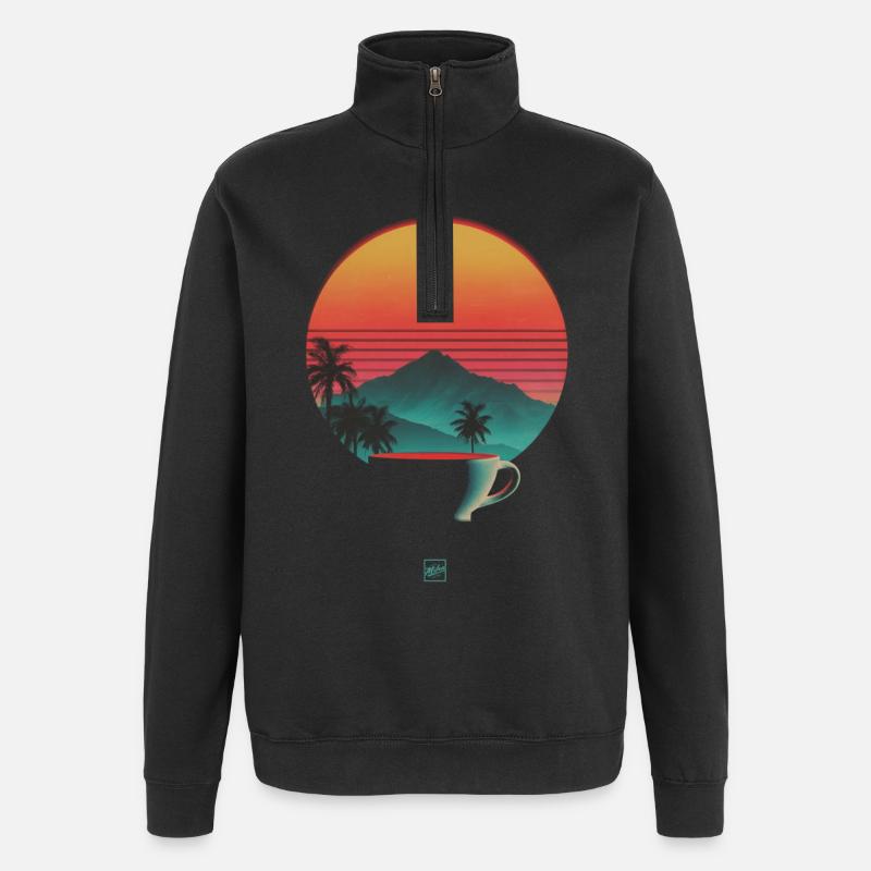 Sunset and coffee - Quarter-Zip Sweatshirt - black