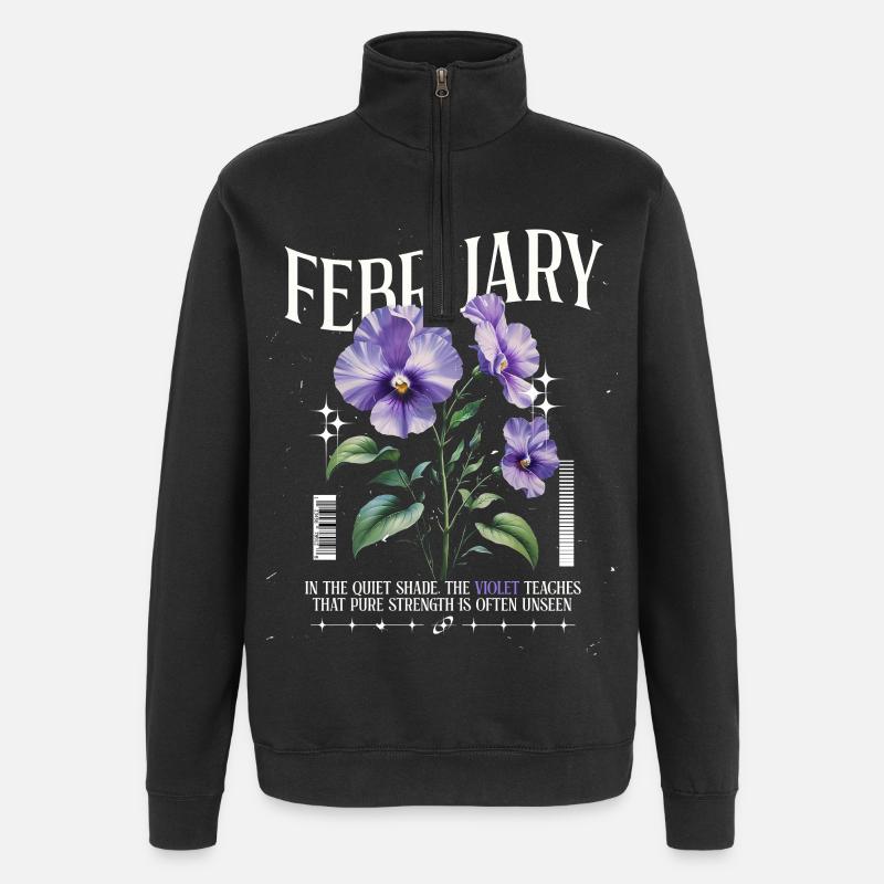 Février Violette Naissance Fleur - Sweat à zip 1/4 - noir