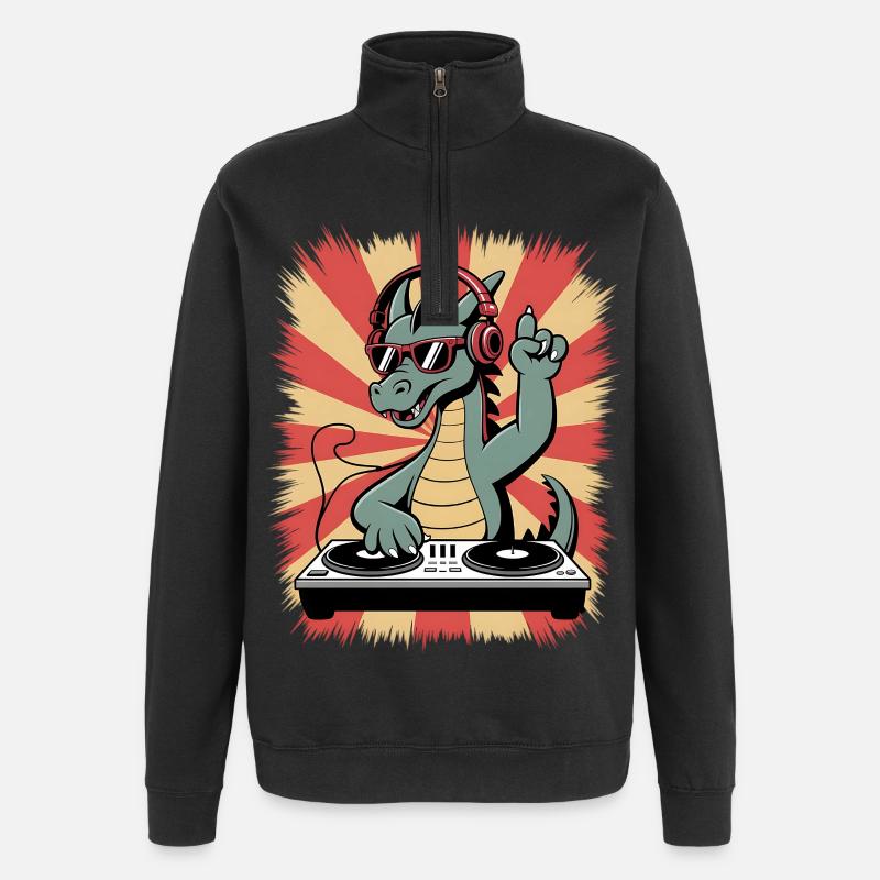 Drachen-DJ mit Kopfhörer-Beat - Quarter-Zip-Sweatshirt - Schwarz