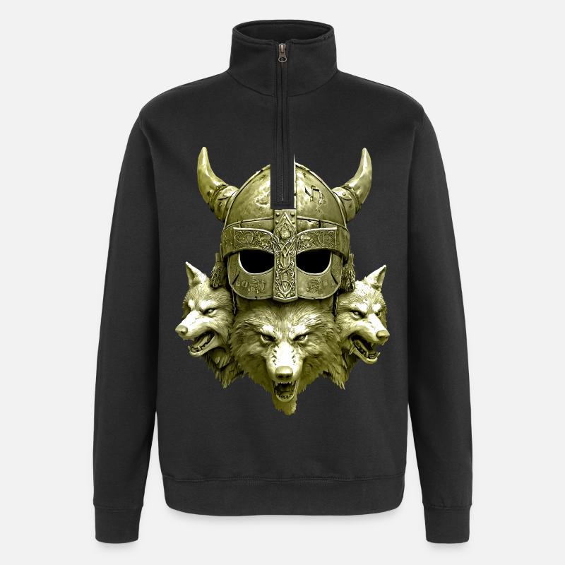 Wikinger Helm Wolf - Quarter-Zip-Sweatshirt - Schwarz