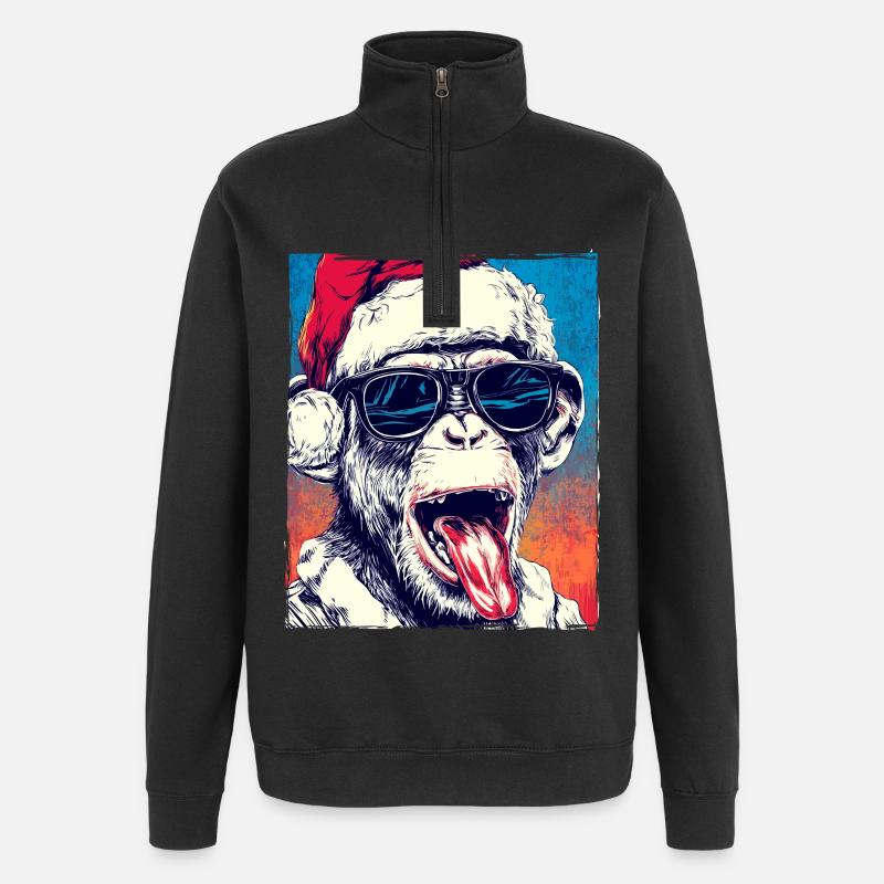 Chapeau de Noël Singe - Sweat à zip 1/4 - noir