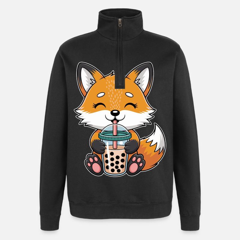 Kawaii Bubble Tee Fuchs Boba Tee - Quarter-Zip-Sweatshirt - Schwarz