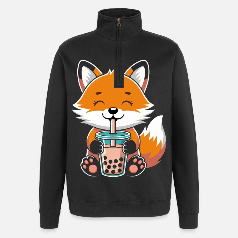 Kawaii Bubble Tee Fuchs Boba Tee - Quarter-Zip-Sweatshirt - Schwarz