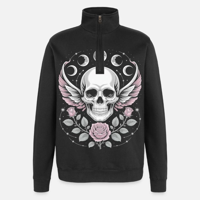 Gothic Skull with Moon Phases and Roses Design - Quarter-Zip Sweatshirt - black