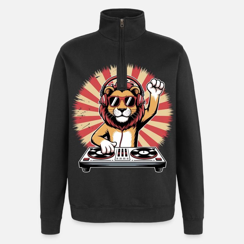 Lion DJ avec casque - Sweat à zip 1/4 - noir