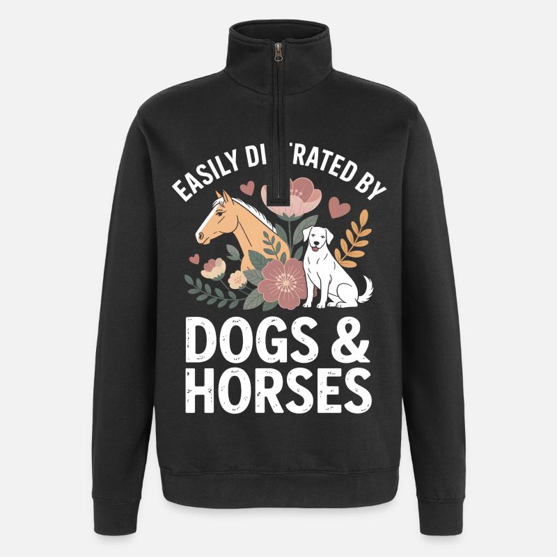 Chiens et chevaux Distraction Motif - Sweat à zip 1/4 - noir