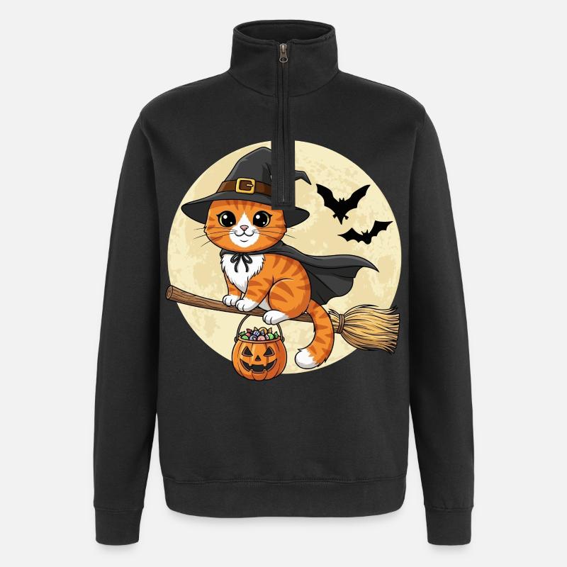 Cute Cat Witch Halloween - Quarter-Zip Sweatshirt - black