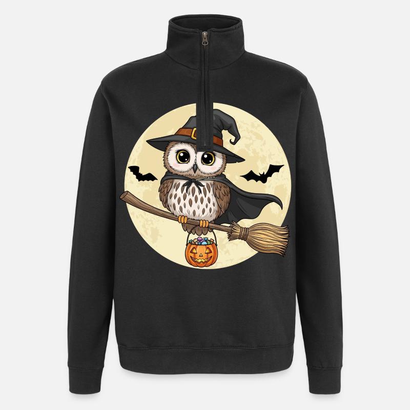 Mignon hibou sorcière Halloween - Sweat à zip 1/4 - noir