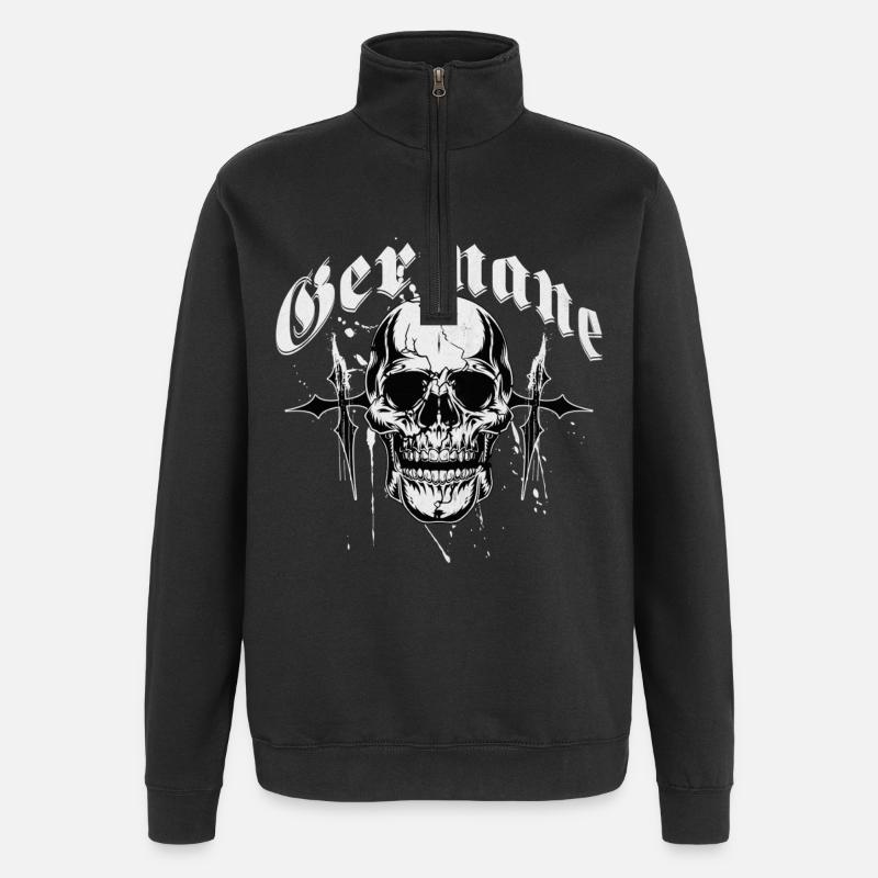 Crâne gothique croix impression germanique - Sweat à zip 1/4 - noir