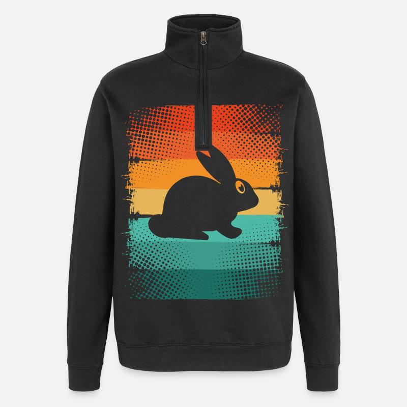 Rabbit silhouette on rainbow ribbons - Quarter-Zip Sweatshirt - black