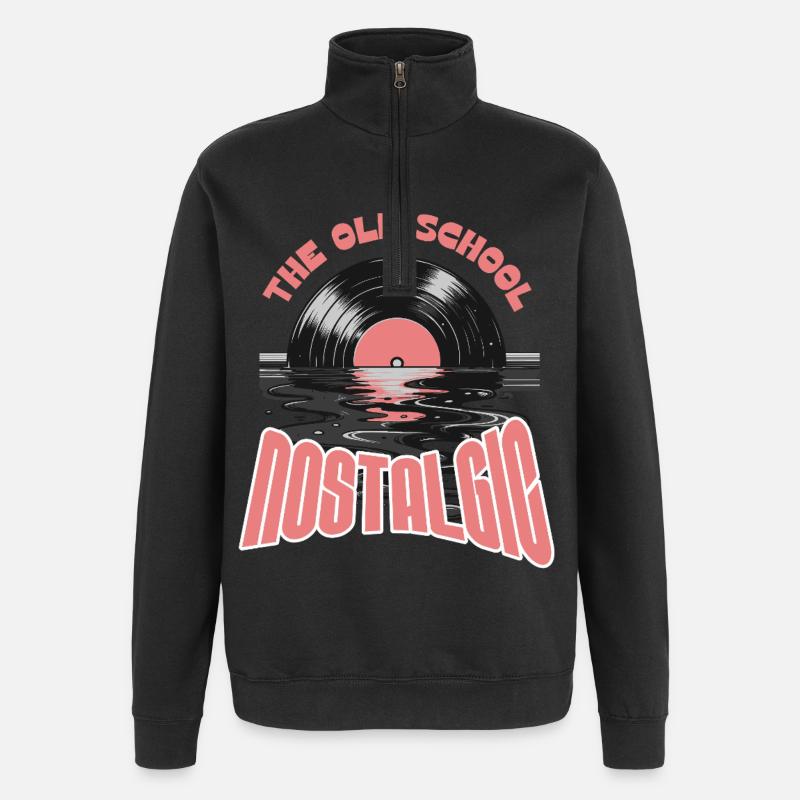 Old School Nostalgik Vinyl-Design - Quarter-Zip-Sweatshirt - Schwarz