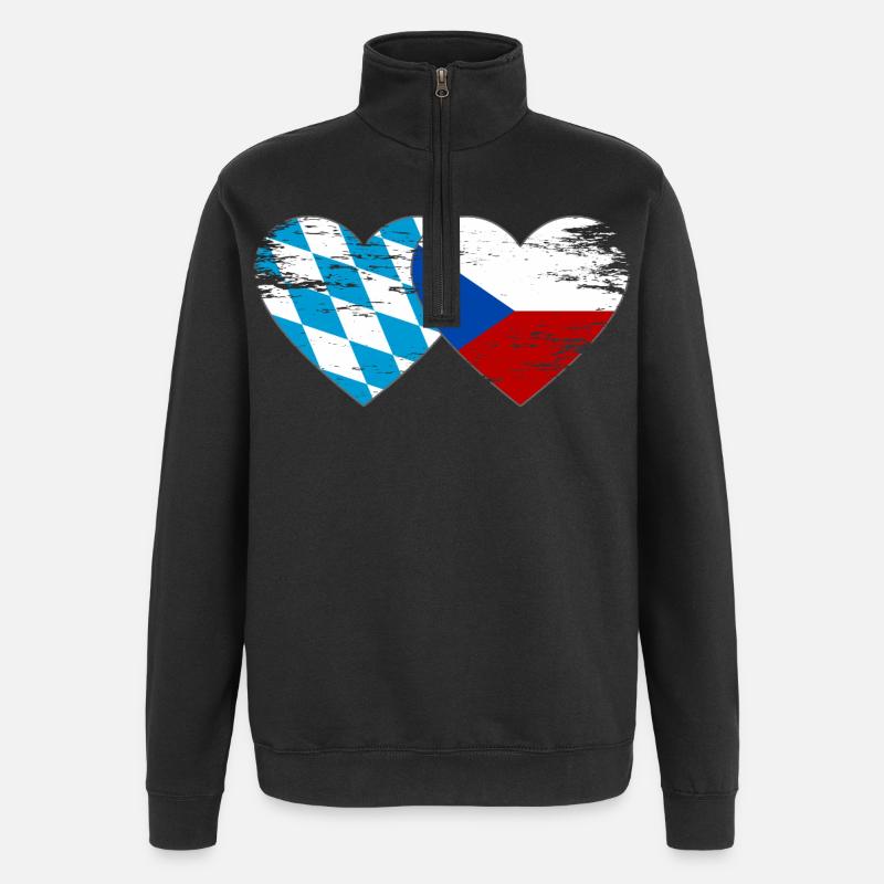 Bavière, République tchèque, drapeau coeur - Sweat à zip 1/4 - noir