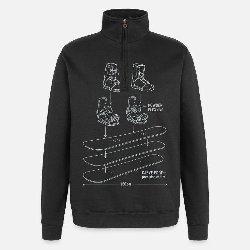 Snowboard Blueprint Technik Design - Quarter-Zip-Sweatshirt - Schwarz