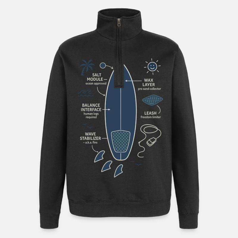 Plan de planche de surf - Sweat à zip 1/4 - noir