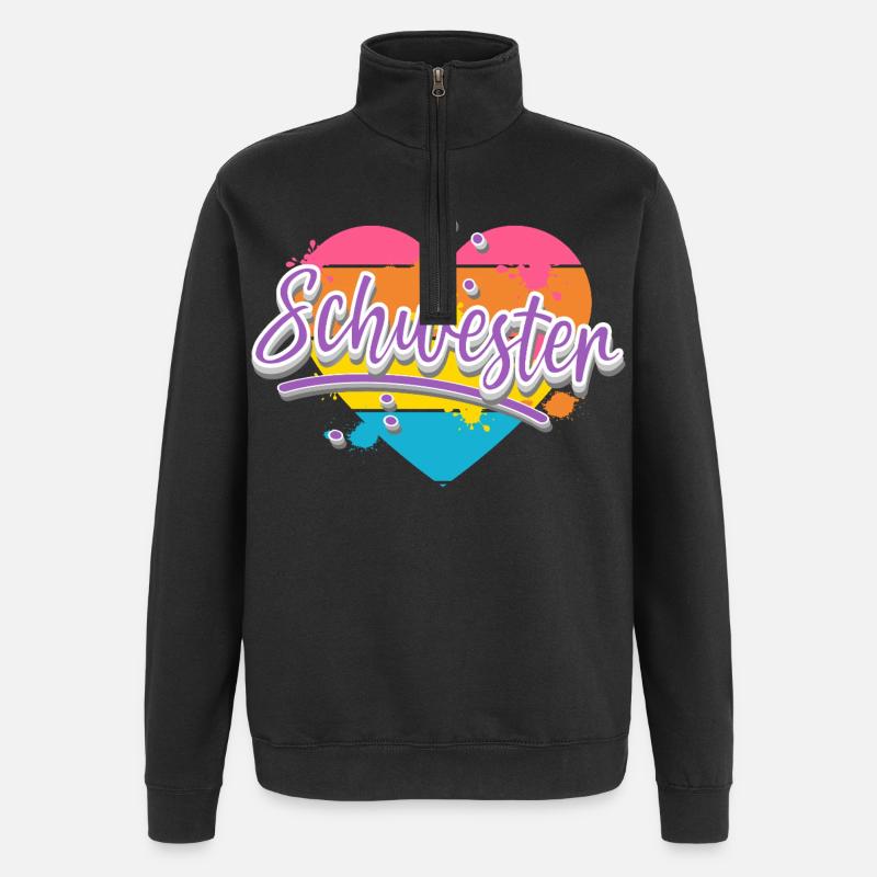 Schwester - Quarter-Zip-Sweatshirt - Schwarz