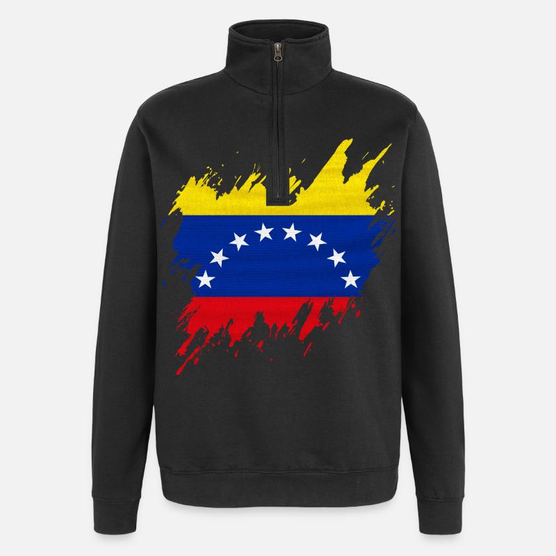 Drapeau du Venezuela, style déchiré - Sweat à zip 1/4 - noir