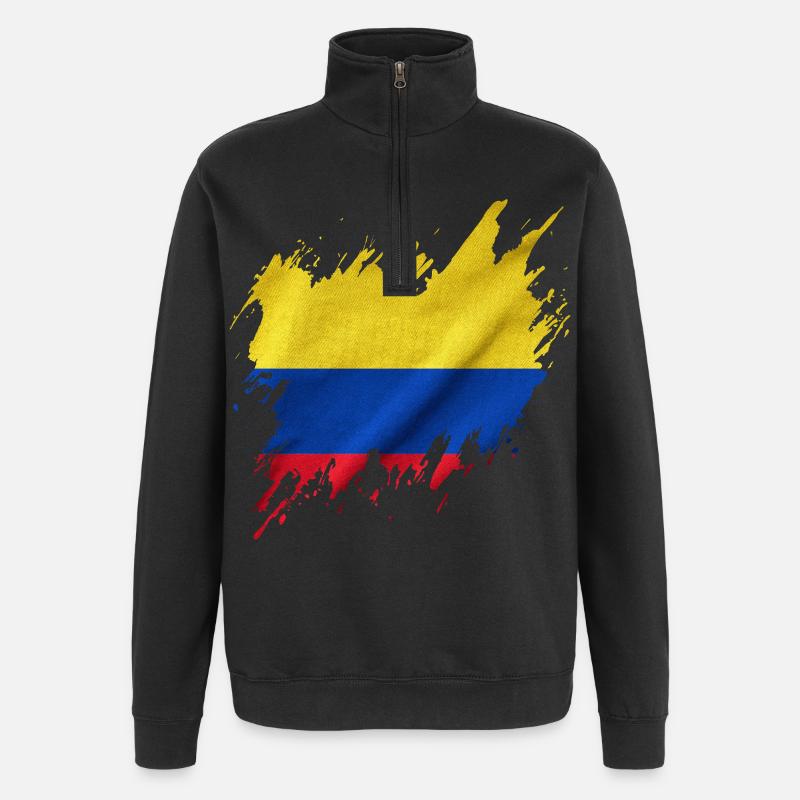 Drapeau de la Colombie, style déchiré - Sweat à zip 1/4 - noir
