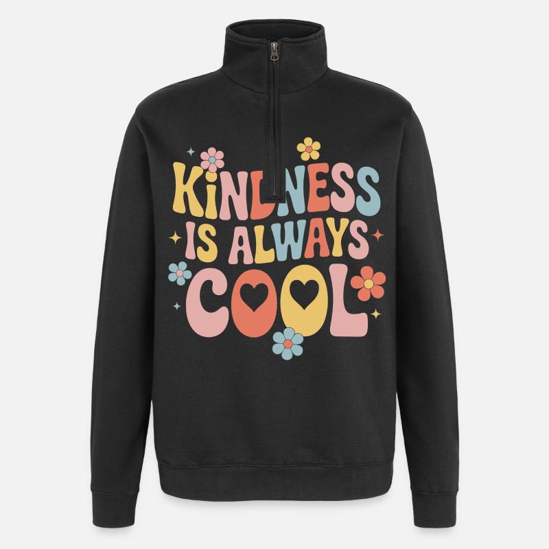 Freundlichkeit Ist Immer Cool Bunte Blüten - Quarter-Zip-Sweatshirt - Schwarz