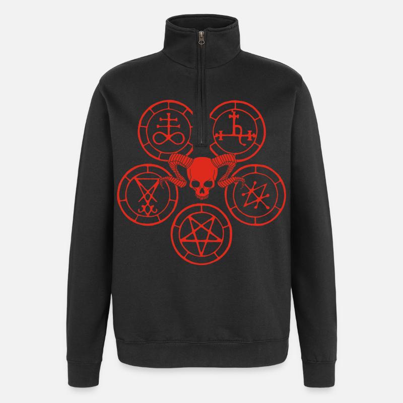 Roter Dämonenschädel und esoterische Symbole - Quarter-Zip-Sweatshirt - Schwarz