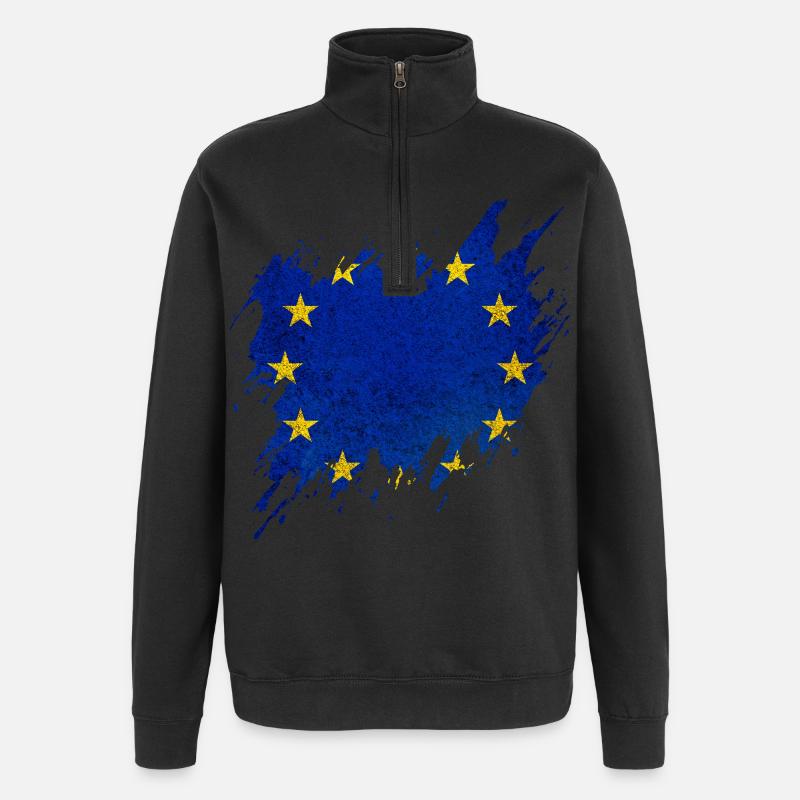 Drapeau de l’Europe, style déchiré - Sweat à zip 1/4 - noir