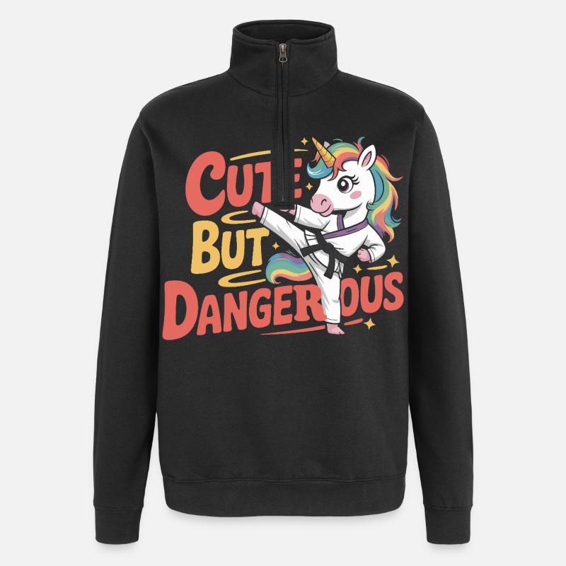 Niedlich doch gefährlich Einhorn Karate - Quarter-Zip Sweatshirt - black