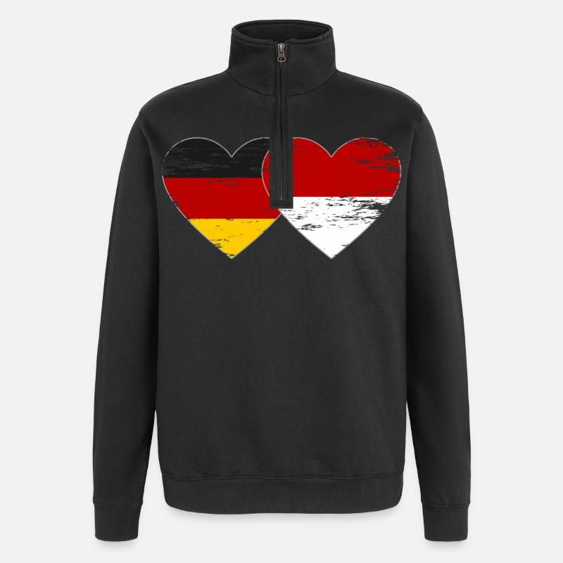 Germany Monaco Flag Heart - Quarter-Zip Sweatshirt - black