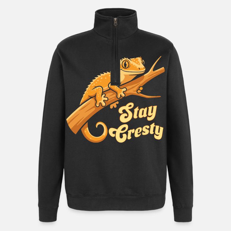 Crested Gecko Reptile Humor Lizard - Quarter-Zip Sweatshirt - black