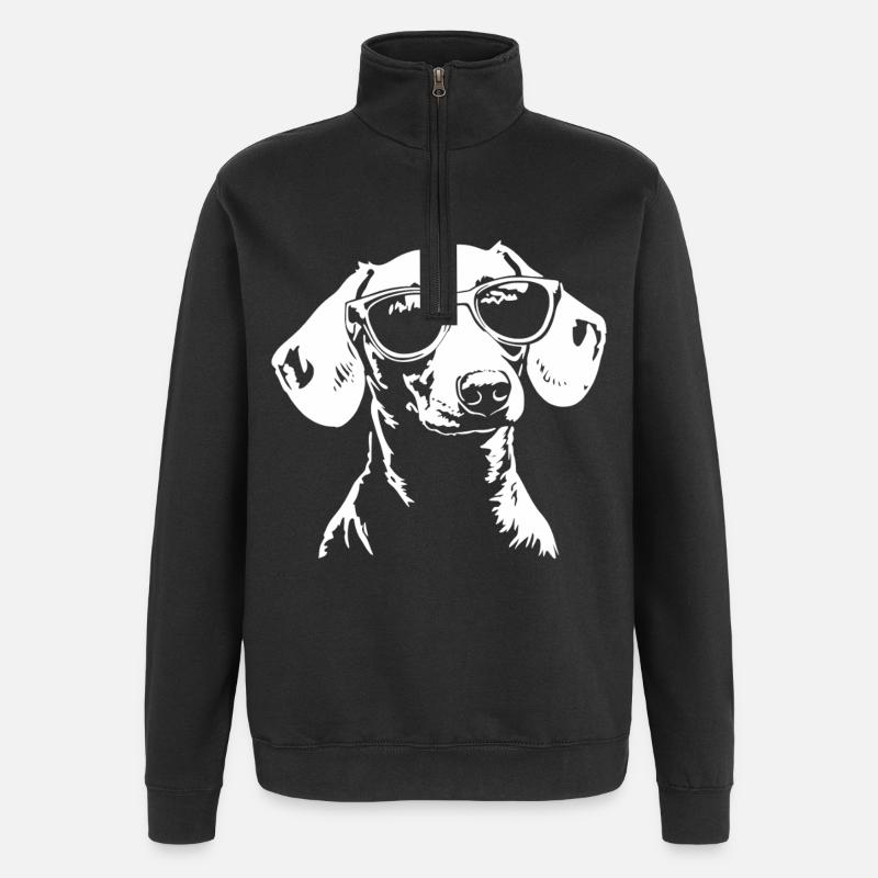 Dackel Sonnenbrille - Quarter-Zip-Sweatshirt - Schwarz