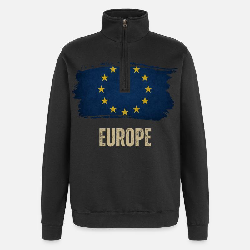 Drapeau grunge de l’Europe, j’aime l’Europe - Sweat à zip 1/4 - noir