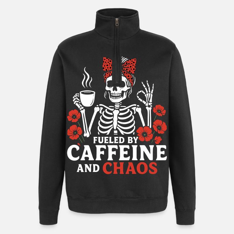 Mother Caffeine Mom Skeleton Coffee - Quarter-Zip Sweatshirt - black