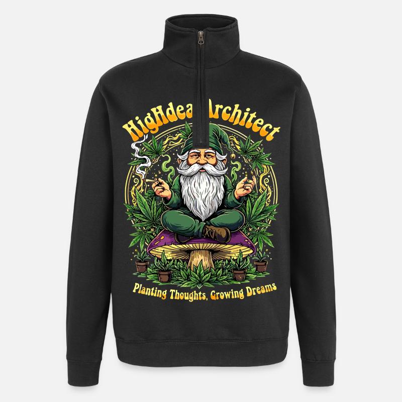Crowing Gnome Cannabis Wichtel - Quarter-Zip Sweatshirt - black