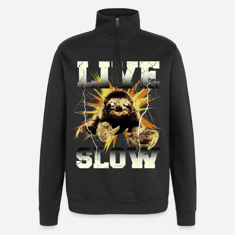 Live Slow Sloth Graphic - Quarter-Zip Sweatshirt - black