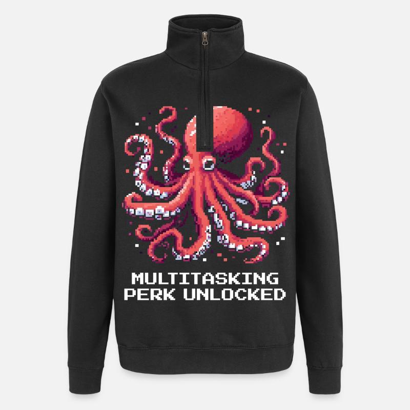 Multitasking Ability Unlocked | Octopus - Quarter-Zip Sweatshirt - black